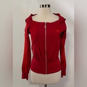 Adidas Originals Sample Red Square Neck Hooded Track Jacket Vintage Style